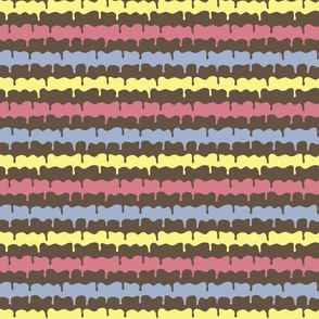 Sky blue, yellow, pink, and chocolate brown dripping icing stripe