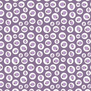 Lavender strawberries in circles on purple background