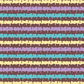 Lavender purple, yellow, aqua blue, and chocolate brown dripping icing stripe
