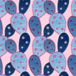 Denim Cactus Patchwork Quilt (Pink) – Small Scale