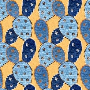 Denim Cactus Patchwork Quilt (Camel) – Small Scale