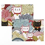 Manekineko Cat- Japanese Lucky Cats Garden- Maneki Neko Good Luck Talisman- Dark Extra Large Scale- Red, Golden, Yellow and Black- Jumbo Scale- Home Decor