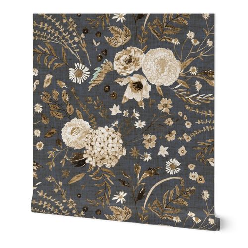 Sonetto Floral (brown) JUMBO Wallpaper | Spoonflower