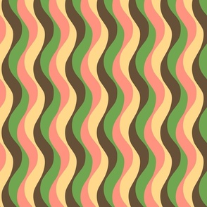 Pink, green, yellow, and brown wavy stripes