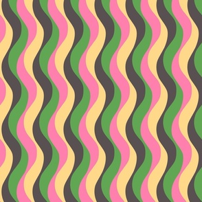 Pink, green, yellow, and gray wavy stripes