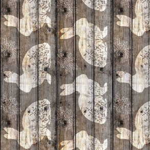 White Floral Bunnies on barn wood Rotated - large scale