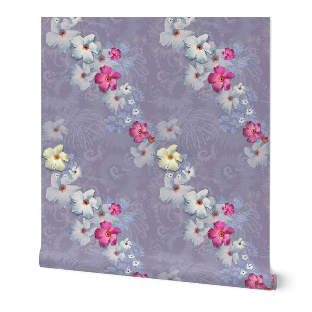 12x16-Inch Repeat of Mandevilla on Dusty Lilac Background
