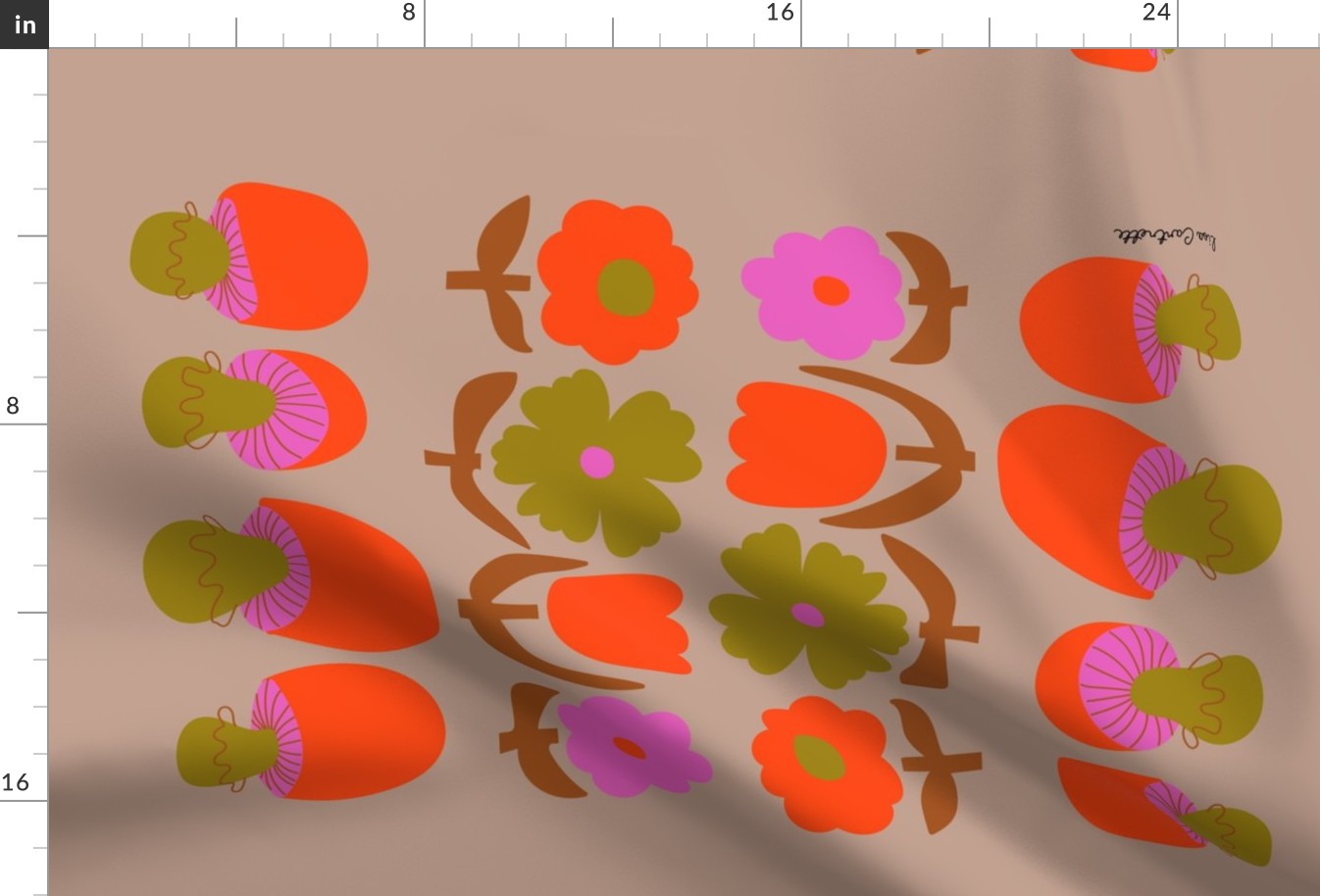 Retro Flowers & Mushrooms Tea Towel