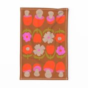 Retro Flowers & Mushrooms Tea Towel