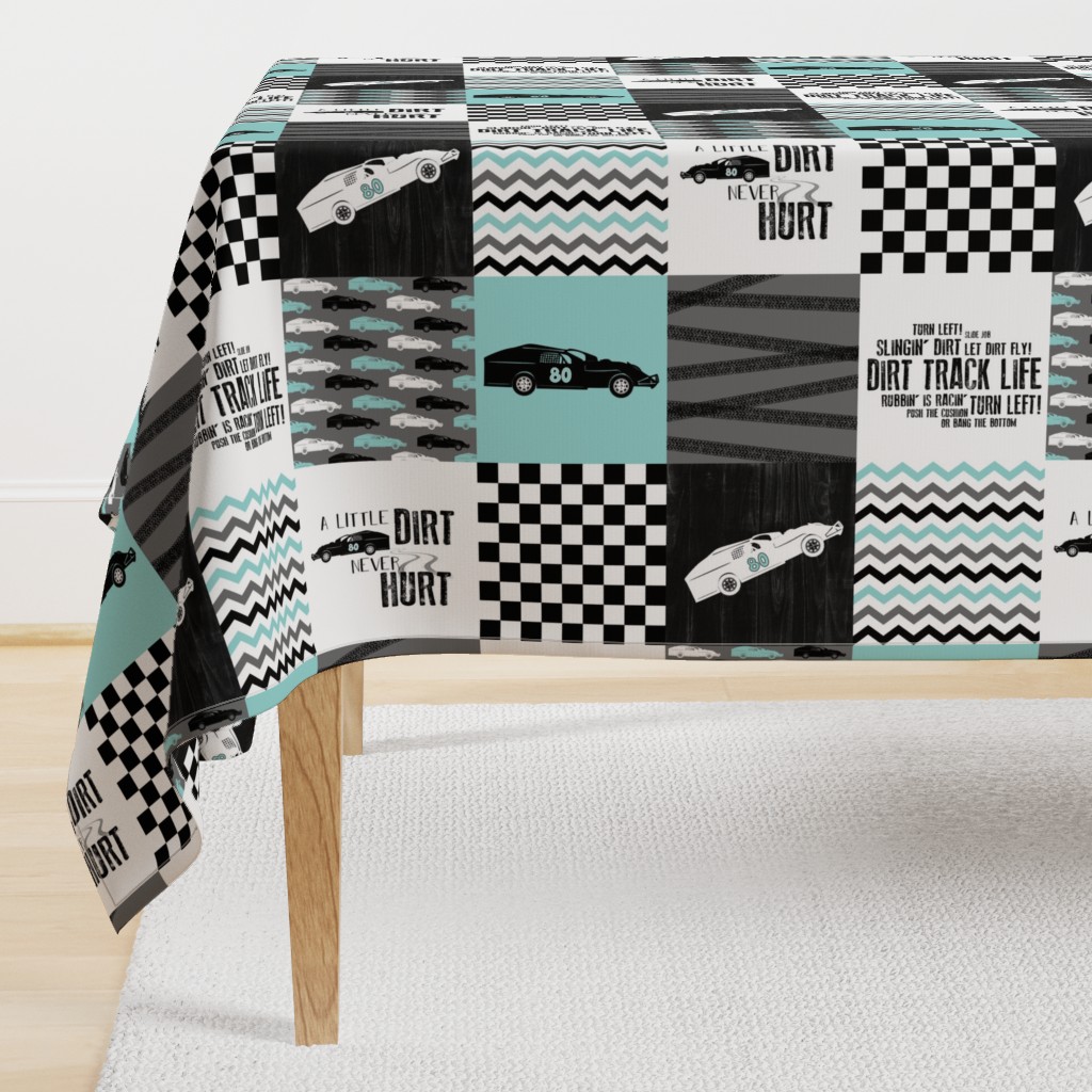 Dirt Track Racing/Dirt Track Life//Aqua (Modified Model) - Wholecloth Cheater Quilt - Rotated