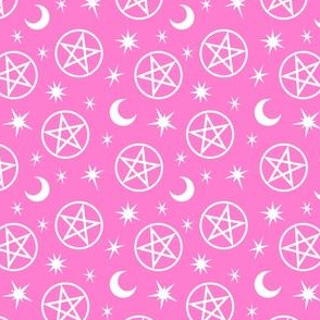 Pentagrams and Stars White on Pink