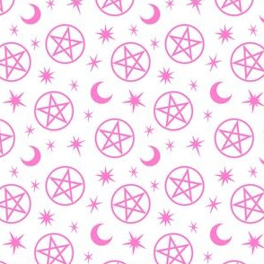Pentagrams and Stars Pink on White