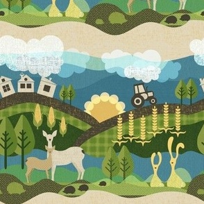 Country side textured view with animals