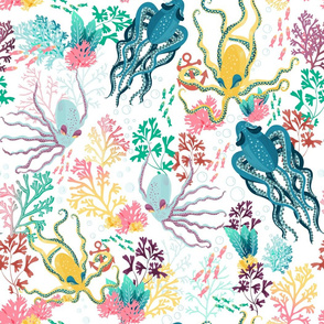 6″x 6″Colourful  kraken gang on light background  by art for joy lesja saramakova gajdosikova design