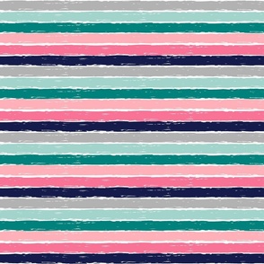 1″ Navy pink green grey hand drawn stripes  by art for joy lesja saramakova gajdosikova design