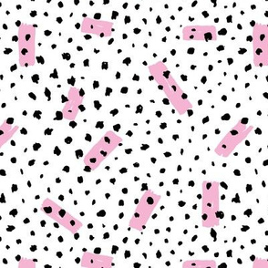 Wild Cheetah confetti dots and strokes boho nursery design black and white pink pop