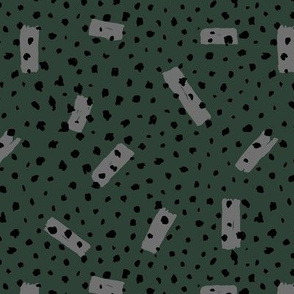Wild Cheetah confetti dots and strokes boho nursery design black forest green gray
