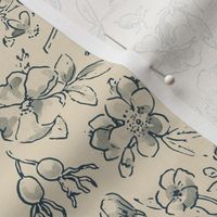 Floral Scatter Ink Wash Navy and Flax