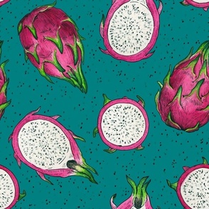 Red dragon fruit on teal