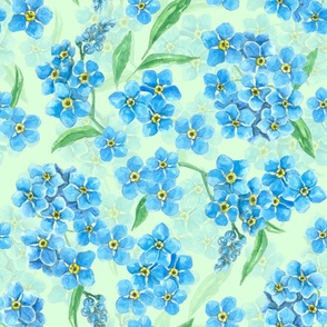 Forget me not watercolor flowers on light green