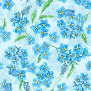 Forget me not watercolor flowers on light blue