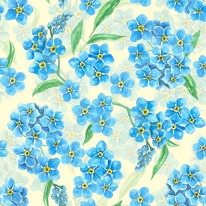 Forget me not watercolor flowers on cream