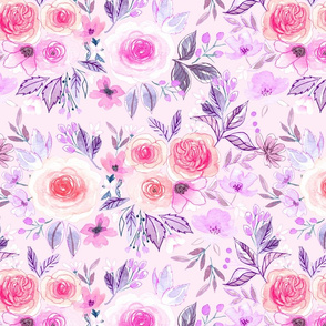 Watercolor flowers in pink and  violet