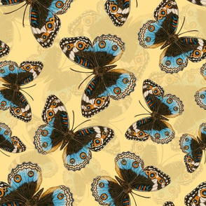 Blue Pansy Butterfly pattern on yellow