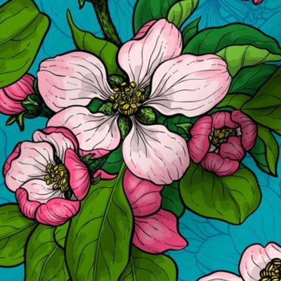 Apple blossom on turquoise