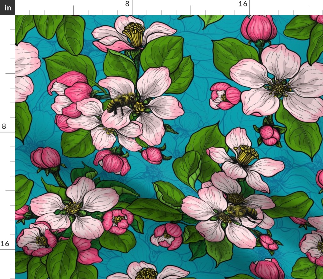 Apple blossom on turquoise