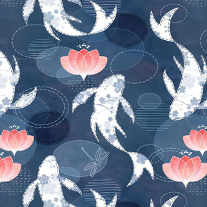 Patchwork koi pond navy blue