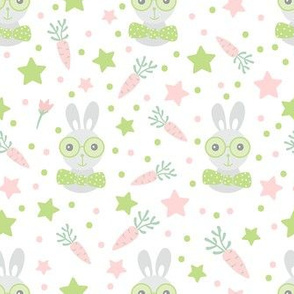 Pastel nursery funny bunnies and carrots