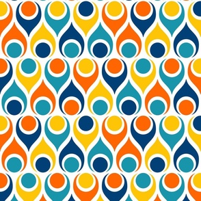 Mid-century modern atomic teardrops circles blue orange white