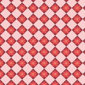 Retro Flower Squares Grid Pink Red