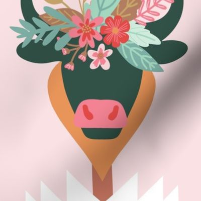 Boho Tribal Bull Heads With Flowers - Large