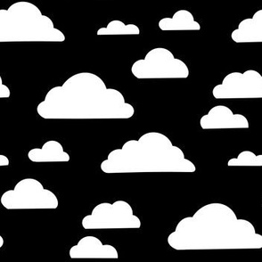 Clouds fabric - baby nursery fabric - clouds wallpaper, baby girl nursery, baby boy nursery, trendy nursery wallpaper - Black