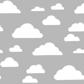Clouds fabric - baby nursery fabric - clouds wallpaper, baby girl nursery, baby boy nursery, trendy nursery wallpaper - Grey