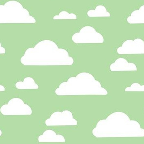 Clouds fabric - baby nursery fabric - clouds wallpaper, baby girl nursery, baby boy nursery, trendy nursery wallpaper - mint
