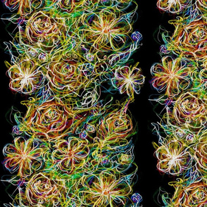 Flowers in Colour Pencil and Ink - Stripes on Dark Background (Large)