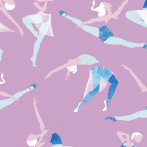 Large jumbo scale // Suspended Rhythm // purple lilac background blue and white ballet dancers