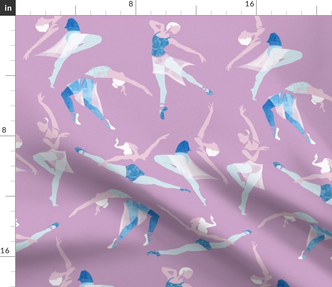 Normal scale // Suspended Rhythm // purple lilac background blue and white ballet dancers