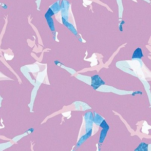 Small scale // Suspended Rhythm // purple lilac background blue and white ballet dancers