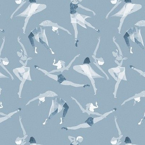 Tiny scale // Suspended Rhythm // monochromatic blue ballet dancers