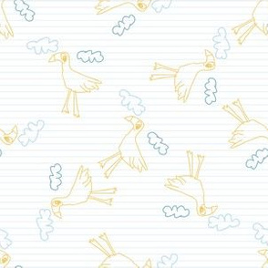 Cute scribble bird kids doodle background.