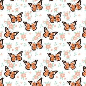 SMALL butterfly fabric // monarch butterflies spring florals design andrea lauren fabric - orange and white