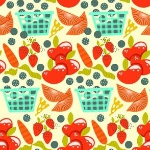 Summer Picnic with Vegetables and Fruit Print in Light Yellow