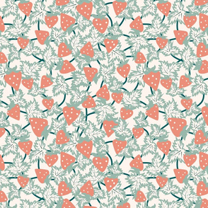 Strawberry Patch- Salmon Coral Jade on Seashell White- Regular Scale