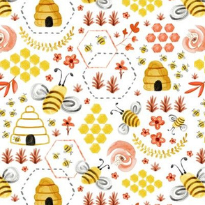 Busy Bees - Peachy Pink Watercolor Regular Scale