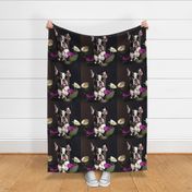 Boston Terrier dog white flowers and purple flowers 18 inch panel