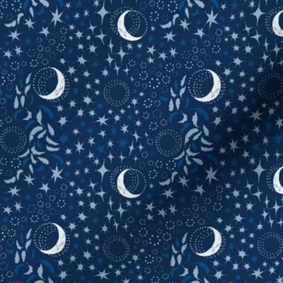 Moon Among the Stars - Blues - Ditsy Scale - Celestial Astrology Mystical